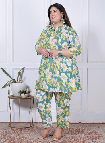 Image of NISHIRE Women's Cotton Floral Co-ord Kurta Set, Plus Size Stylish Ethnic Wear Set