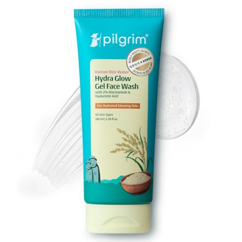 Image of Pilgrim Korean Rice Water Hydra Glow Gel Face Wash for Hydrated Glowing Skin | With 2% Niacinamide for Dark Spots, Hyaluronic Acid for Deep Hydration | Gentle Cleanse | For All Skin Type | 50 ml