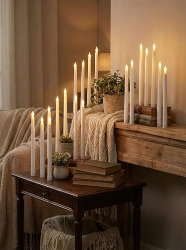 Image of Retisee 30 Pcs 11 Inch Flameless Taper Candles LED Candles Bulk Battery Operated Taper Candle Flickering LED Candlesticks for Valentines Birthday Wedding Party Decor (Classic Style,White)