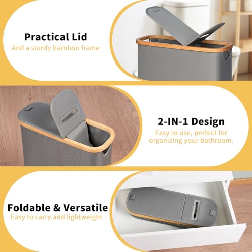 efluky 28L 2-in-1 Toilettenpapier Aufbewahrung Korb aus Bambus mit Papierauslass, Toilet Paper Organizer, Klopapier Aufbewahrung mit Deckel, Faltbarer Aufbewahrung Box für Badezimmer, WC (Grau) 4