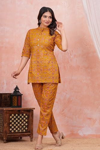 Image of Women Cotton Printed Co-Ord Set Kurta with Pant Set | Cotton Floral Printed Anarkali Maternity Feeding Kurta with Zipper /Maternity