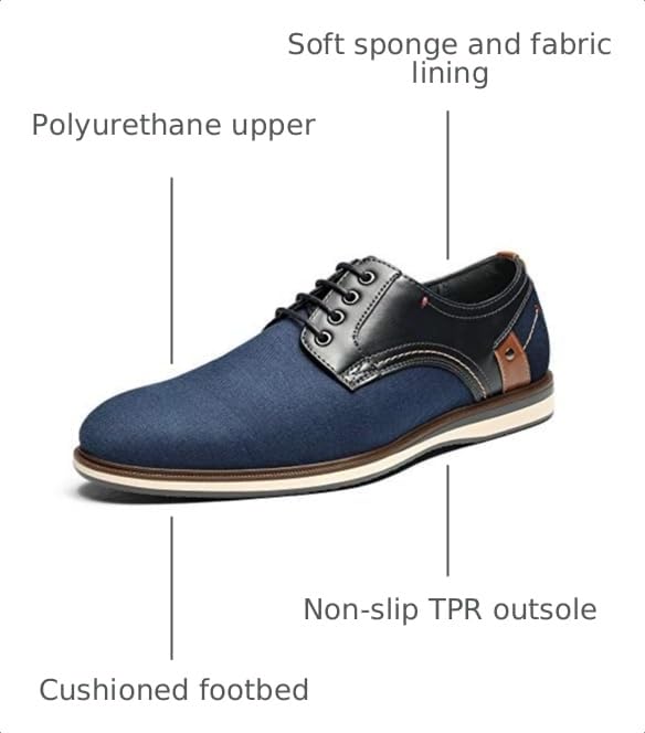 Image of Bruno Marc Men's Dress Shoes Casual Business Oxford | Scaled Synthetic Upper, Soft Removable Footbed, Lace-up Secure Fit, Flexible Outsole for Daily Work & Casual Wear