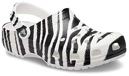 Image of Crocs Men's and Women's Classic Animal Clog Leopard Shoes, White /Zebra Print ,15 Women /13 Men