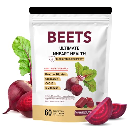 Beets Ultimate Suplemento para la Salud del Corazón, 60 Gomitas Suaves con Remolacha, CoQ10, Vitaminas B y Semilla de Uva, Sabor Granada, para Apoyo de la Presión Arterial