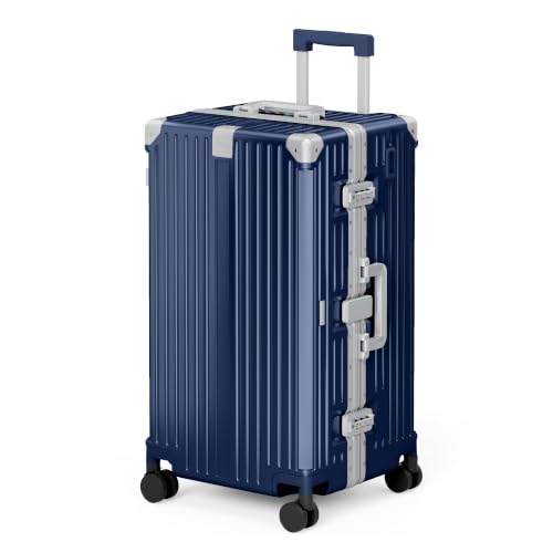 Image of ALPHA CAMP Trunk Luggage 26 Inch with Aluminum Frame Zipperless Suitcase | Checked Thickened 3-Layer PC Hardshell Luggage with TSA Lock,Charging Port,Cup Holder and Spinner Wheels for Holiday Travel