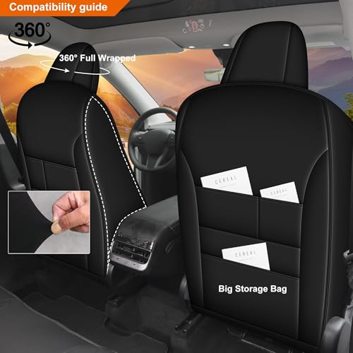 DISUTOGO Custom Seat Covers for Tesla Model Y 2025 2024 2023 2022 2021 2020: Full Set Perforated Faux Leather Breathable Seat Cover Seat Cushion Protector Compatible Airbag (Black) - Image 3