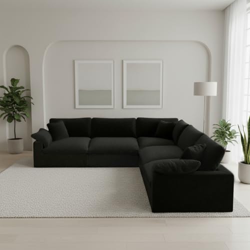 Image of 211.6 inch Cloud Modular Sectional Sofa,Black Down Filled Sofa 5 Seat,Minimalist Sofa Cover Washable and Replaceable Couches for Living Room,Sectional Sofa Deep Seat