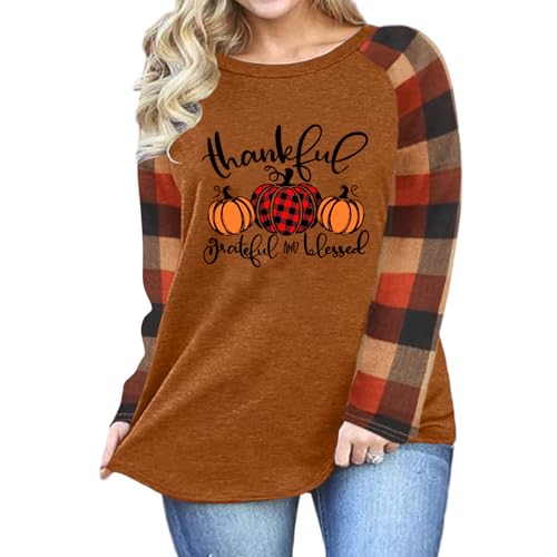 Plus Size Thanksgiving Shirts for Women Thankful Grateful Blessed Shirt Leopard Pumpkin Tshirt Fall Shirt2