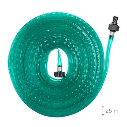Relaxdays Irrigation Hose, 25 m Long, Flowerbed & Hedge Watering, Flat, Ready for Connection Garden Sprinkler, Green - Image 4
