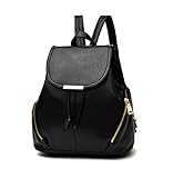 Backpack Purse Women PU Leather Fashion Drawstring Casual Anti-theft Ladies Flap Backpacks Travel Rucksack(Black)