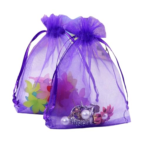 YHESUBZ Lot de 100 sachets en organza pourpre 9 * 12cm,Petits Sacs Cadeaux Avec Cordon De Serrage,Pour Bonbons,Sachets De Mariage,Bijoux,lavande