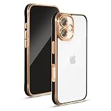 ZENIX DESIGN TECH iPhone17 用 背面クリア シンプル ゴールドライン キラキラ 軽量 カメラ保護 透明 TPU PC 耐衝撃 バンパー スマホケース 透明ケース ZX-Goldenedge4 (ブラック, iPhone 17)