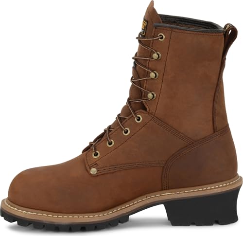 Image of Carolina Elm 8 inch Waterproof Insulated Steel Toe Logger Boots for Men - Rugged Men's Work Boots with 600g Thinsulate and Slip-Resistant Outsoles