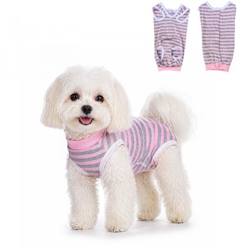 Merzio Dog Recovery Suit for After Surgery, Anti Licking Surgical Onesie for Male or Female Dogs, Dog Abdominal Wounds Protector, Cone E Collar Replacement, Breathable Pet Shirt Bodysuit (Pink L)