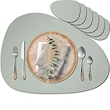 Mahewa® Juego de 6 manteles individuales premium de imitación de piel, de piel sintética, lavables e impermeables, manteles individuales con aspecto de piel (ovalado, salvia)