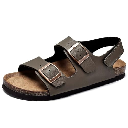 Image of Torotto Toddler Kids Sandals Boys Girls Cork Footbed Sandals with Adjustable Buckle Casual Slides Open Toes Flat
