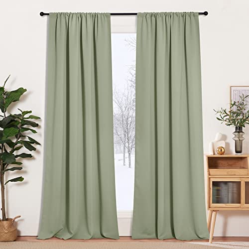 RYB HOME 108 inches Green Curtains for Living Room Lights & Drafts Blocking Window Curtains Room Darkening Drapes for Bedroom, W52 x L108 inch, 2 Panels, Sage Green