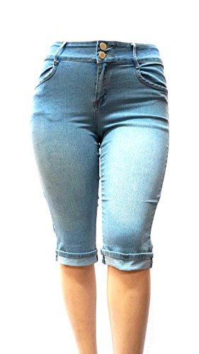 SOFIA'S Plus Size Women's Stretch Premium MID Rise Light Blue Denim Jeans Capri2