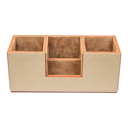Image of AI DESIGN CO. Office Desk Organizer Caddy | Vegan Leather & MDF Stationery Storage | Tabletop Workspace Accessories Holder for Home & Office Desk | Dune Collection - Sandstone Rust, Big