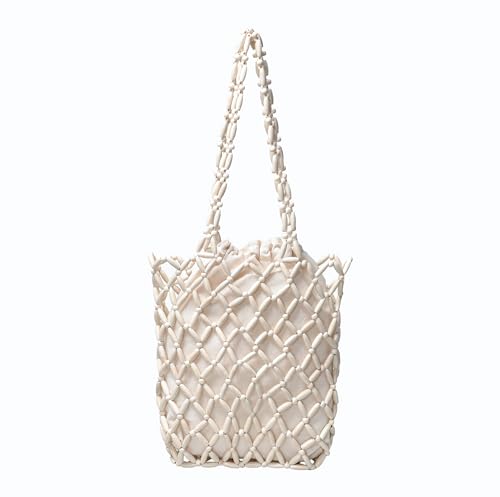 Bolso artesanal de madera con cuentas, bolso de hombro tejido para mujeres miniatura 1