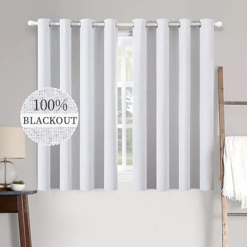 Image of MIULEE Linen Texture Curtains for Bedroom Solid 100% Blackout Thermal Insulated Grayish White Curtains Grommet Room Darkening Curtains /Drapes for Living Room 52x63 Inch (2 Panels)