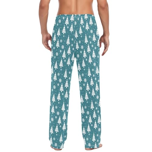 Mens Cotton Pajama Pants Sleep Lounge Pj Bottoms Sleepwear with Pockets Drawstring S White Snowflake Tree3