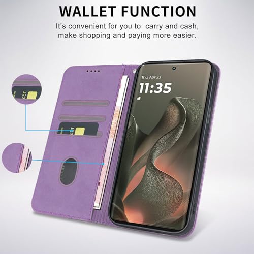 Image of Wallet Case for Motorola Edge 2025 6.7 inch - Moto Edge 2025 Flip Case [Strong Magnetic] PU Leather Folio Case with Card Holder Kickstand Protective Phone Cover - Purple