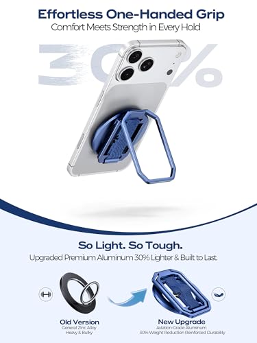 Image of 【On-the-Go】 Pro Aluminum Phone Grip Stand for MagSafe,【Extendable】 360 Rotatable Magnetic Ring Holder with【Anti-Slip】 Finger Strap for iPhone 17 16 Pro Max Portrait Landscape & Mag Safe Case - Blue