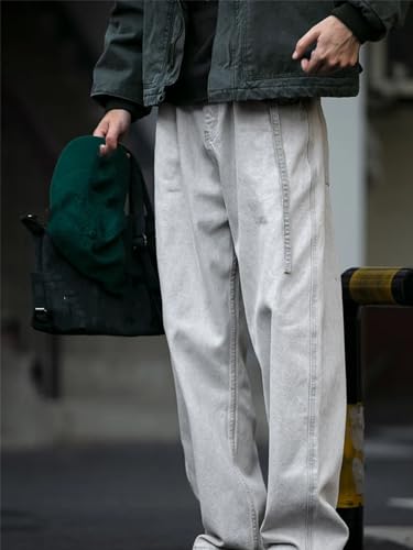 Men’S Casual Straight Baggy Denim Cargo Pants Drawstring Midweight Fashion Trousers Slim Fit Full Length Jeans3