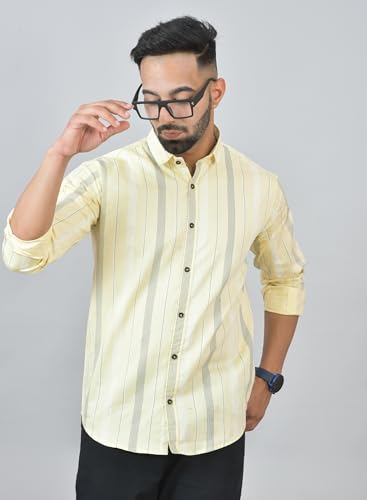 Image of S-LINE Shirt for Men | 100% Cotton, Skin Friendly Fabric, Regular Fit | Long Sleeve Striped Printed Casual Wear Shirt with Spread Collar | Regular Wear | Size - S to XL