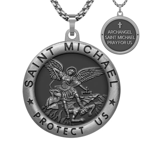 St Michael Necklace Saint Michael Medal Bless Safety Religion Pendant Gift for Men, Women, Family, Parent, Friend - Main Image