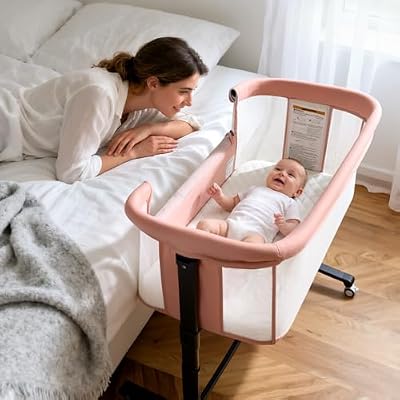 Kinder King Baby Bassinet Bedside Sleeper, Adjustable Heights, Pink