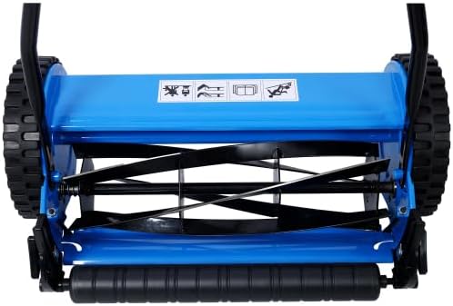 LuckyNote 14-Inch 5-Blade Push Reel Lawn Mower with Grass Catcher This Mechanical Lawn Mower Offers an Adjustable Blade Height of 0.6”-1.8” (Blue Color)