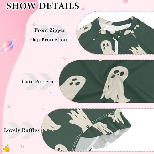 CaTaKu Girls One Piece Swimsuit Ghost Green Halloween Toddler Bathing Suit Long Sleeve UPF 50+ Rash Guard Swimwear 3-12Y3