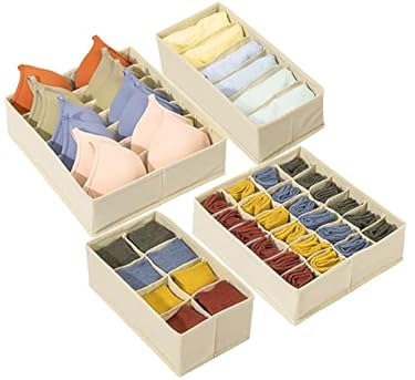 AMAZON - FGSAEOR Sock Underwear Organizer (4 Pcs), Underwear Cabinet Organizer Foldable Drawer Divider Baskets for Folded Clothes, Lingerie Clothing Storage Bins for Bedroom & Dresser – (Beige)