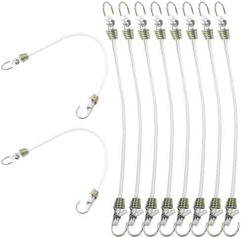 12-Pack 10 Inch Short Bungee Cords With Hooks - White Rubber Straps For Camping, Roof Racks, Bikes - View #5