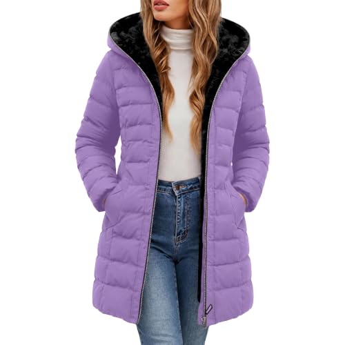 FPMLUXLL Puffer Jacket Womens Long Fur Hooded Warm Winter Quilted Jackets - image 1