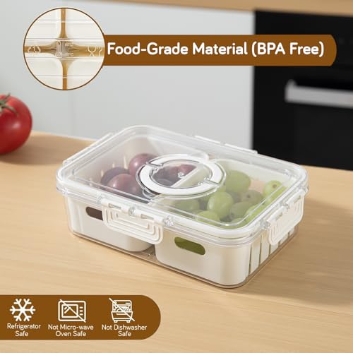 Image of HOKIPO Fridge Storage Containers with 2 Partition - BPA Free Food Grade Plastic Storage Containers for Refrigerator & Freezer | Fresh Vegetable Crisper Box & Kitchen Storage Set (AR-6102)