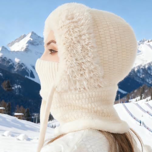 Pasamontañas de invierno para mujer con gorro bufanda máscara integrada 6