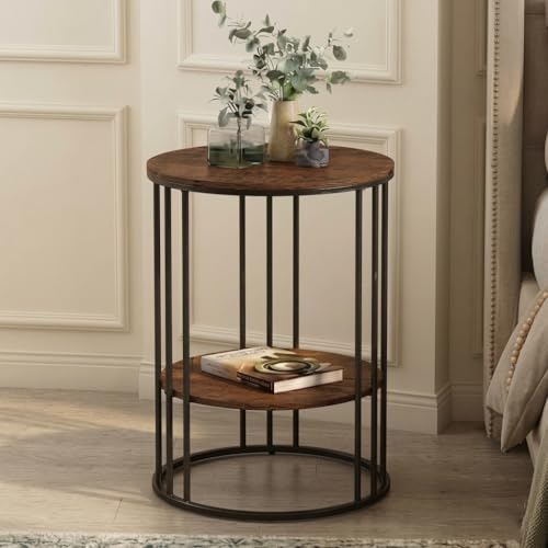 Image of NEST NATURE HAVEN Round Side Table Corner End Table for Living Room Bedside Mid Century Modern Accent Coffee Table for Small Spaces Metal Nightstand (Black Brown)