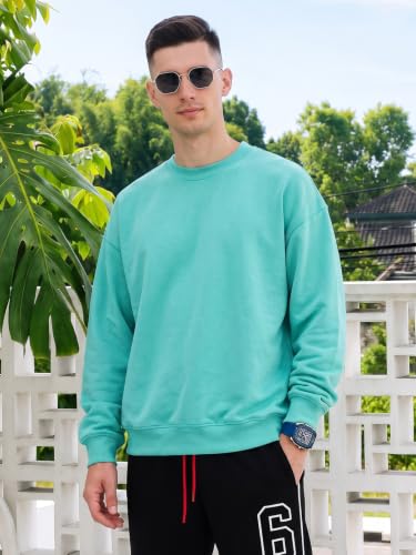 Image of Veirdo Cotton Poly Fleece Oversized Fit Full Sleeves Ribbed Solid Crew Neck Sweatshirt for Men