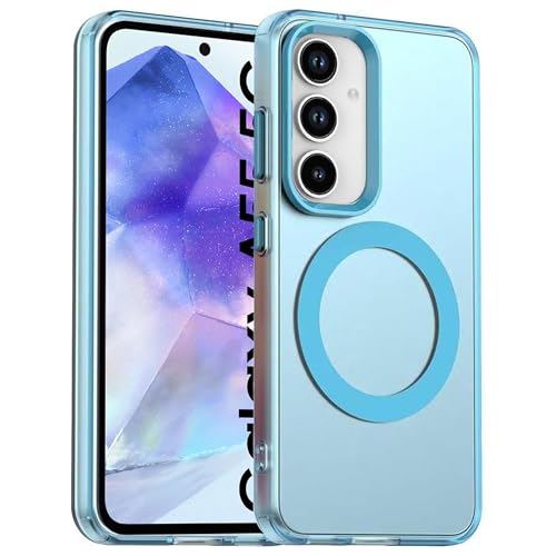 Image of Elzzi Magnetic Back Cover for Samsung Galaxy A55 5G Case, [Compatible with MagSafe] Slim Fit Shockproof Translucent Matte Hard Back Phone Cover with Protective Bumper for Men & Women (Blue)