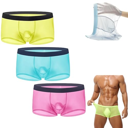 Niksy Underwear, Niksy Mens Ultra-Thin Ice Silk Transparent Boxer Briefs, Sheer Breathable Underwear, Sexy Seductive