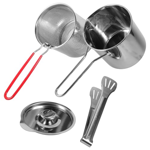 GLEAVI 1 Set Stainless Steel Deep Fryer Pot with Strainer Lightweight Tempura Frying Pan for Home and Restaurant Use Easy Clean Safe Handle for Deep Frying Breakfast and More