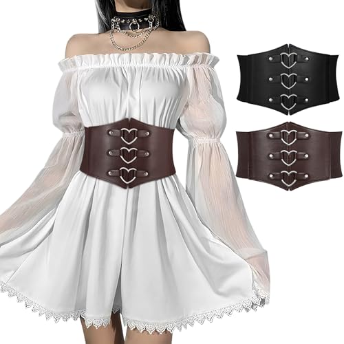 2 Pack Women Corset Belt Heart-Ring Wide Elastic Waspie Waist Belt for Cosplay Halloween Costumes Daily