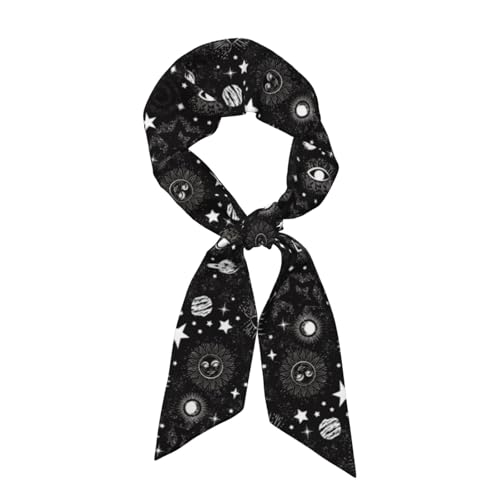 TINUADEE Black Sun Moon Star Goth Gothic Witch Witchy Witchcraft Magic Magical Halloween Silk Scarf For Women Fashion Silk Satin Scarves For Sleeping Handbags Scarf