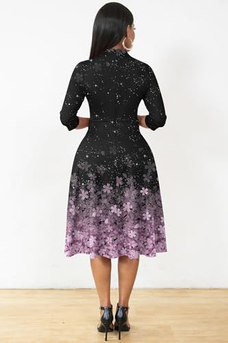 Image of Nmoder Casual Dresses for Women Semi Formal Fit and Flare 3 /4 Sleeve A-line Church Work Dress with Pockets