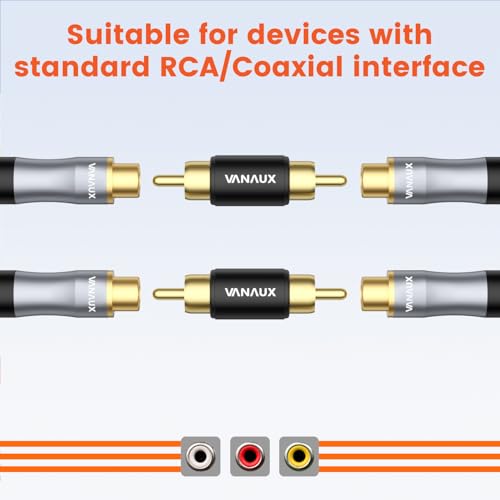 Image of VANAUX 4PCS RCA Male to Male Coupler,Barrel Connectors Subwoofer RCA Adapter Gold Plated for HDTV,Speakers, Amplifiers, Car Audio-Black