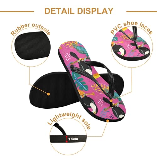 ALAZA Beautiful Toucan Bird Flip Flops for Women Fashion Beach Slippers Comfort Mens Flip Flops Non-Slip Rubber Shower Slippers Sandal for Hotel Travel Sport,XS3