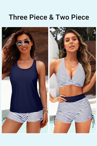 Image of Yonique 3 Piece Tankini Swimsuits for Women Swim Tank Top Bathing Suits with Boy Shorts and Bra Athletic Swimwear